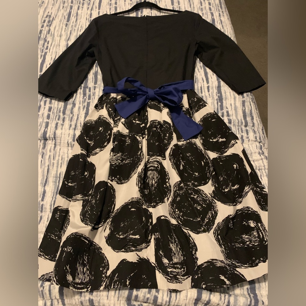 Maeve by Anthropologie Cocktail Dress Black / Creamy White / Royal Blue Sash Sz6 - Picture 4 of 11